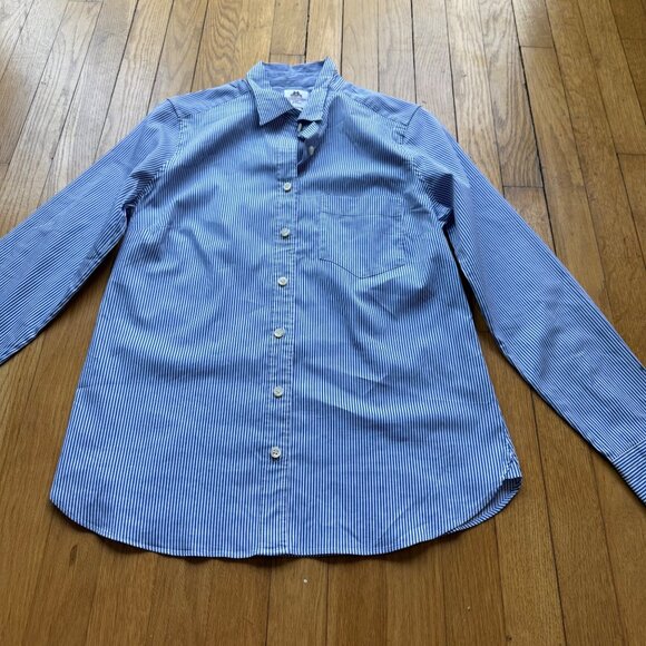Thomas Mason J.Crew Size 8 Blue & White Stripe Long Sleeve Button-Up Dress Shirt - Picture 8 of 16